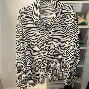 Black and White Button Down Shirt with Notched Collar